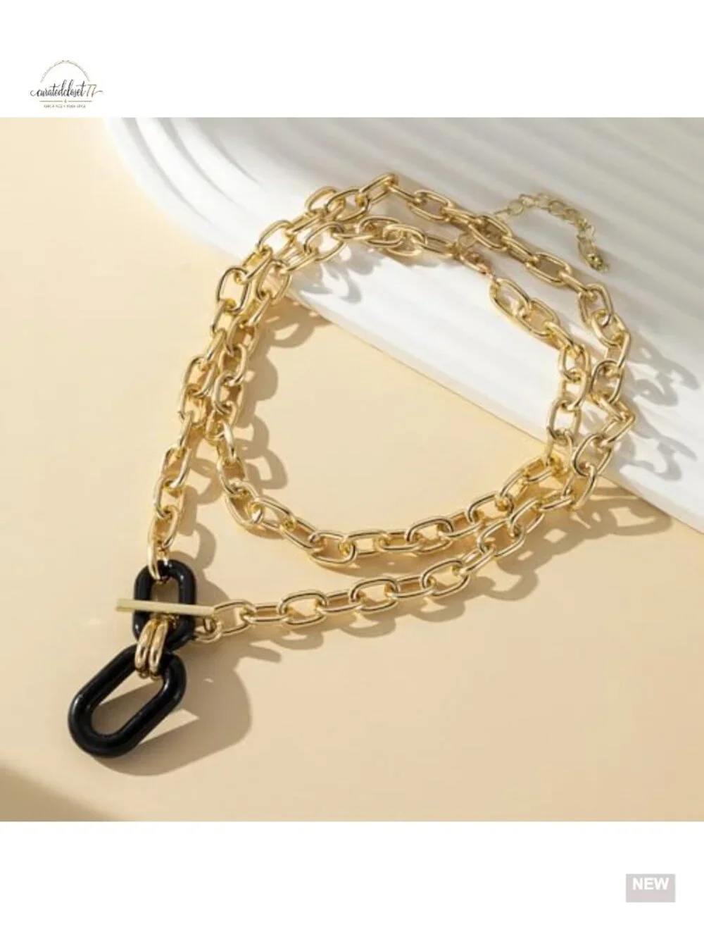 Chunky Gold Layered Necklaces Set, Minimalist Geometry Pendant Paperclip Chain